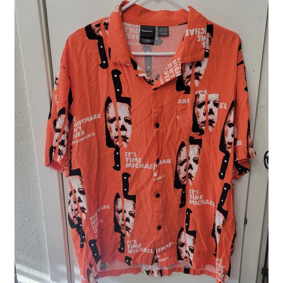 Halloween II Michael Myers Graphic Print Camp Short Sleeve Button Up Men's XL - Picture 1 of 5